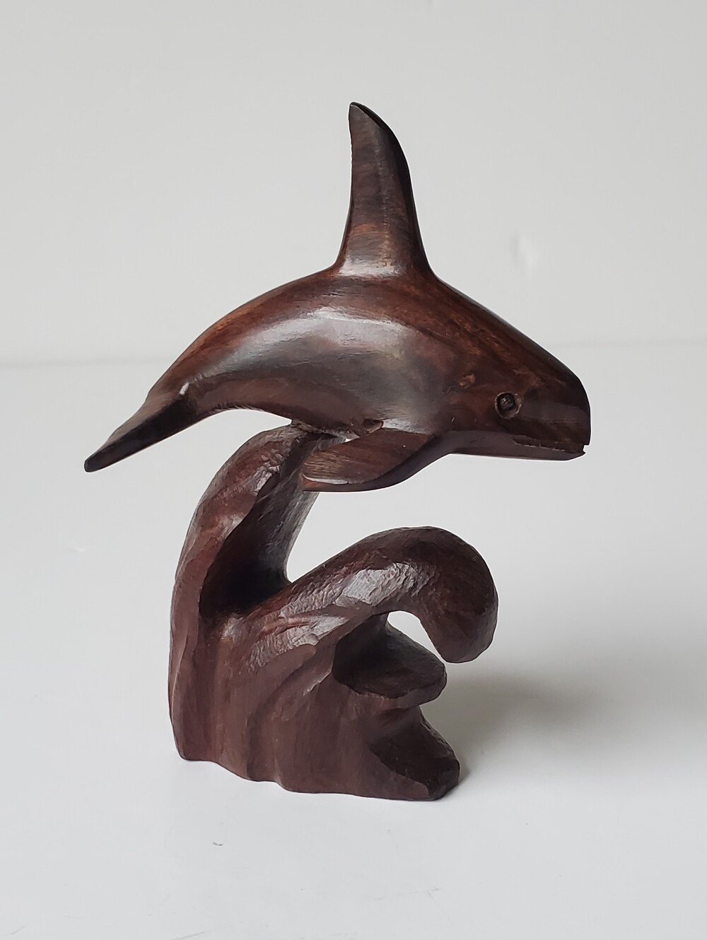 Vintage Hand Carved Desert Ironwood Orca Killer Whale Wave Sculpture Figurine